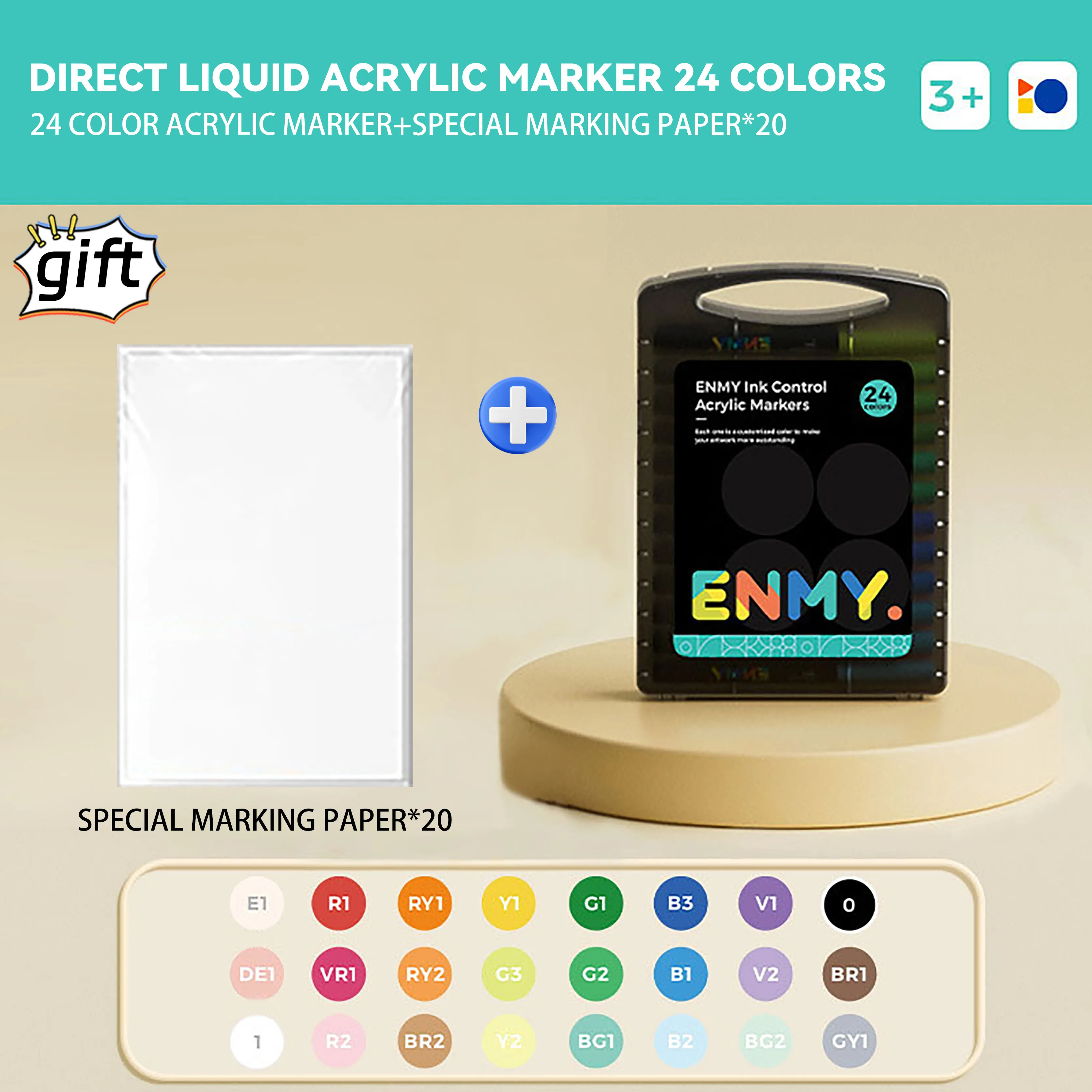 enmy Black box Direct Vloeibare acrylstiften met papier 24-80 kleuren zachte kop kleurrijke schilderpen DIY Paint Marker