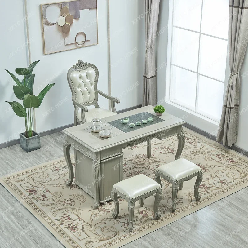 

A European tea table Household small tea table Solid wood tea table Ivory white balcony American style
