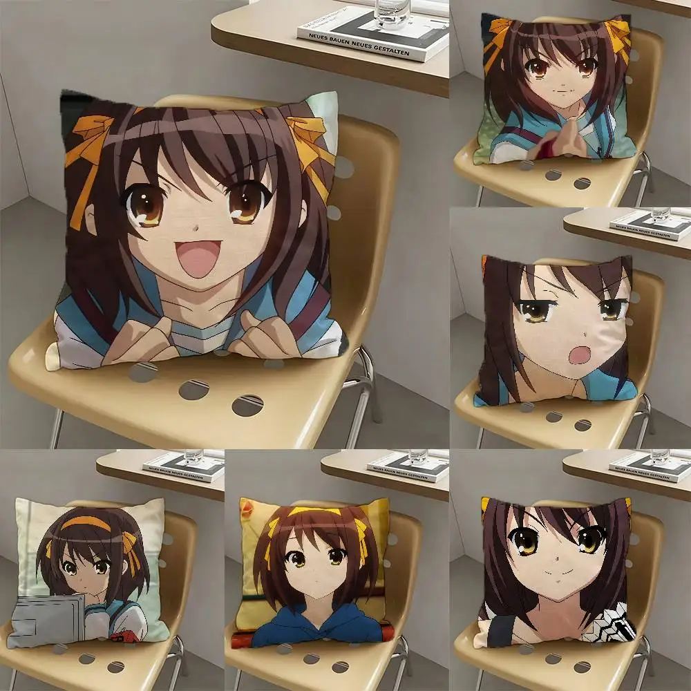 1 Stück Haruhi Suzumiya Anime-Charaktere Kissenbezug, Modischer Quadratischer Kissenbezug für Schlafzimmer, Sofa, Zimmer, Ins-Dekoration, Freizeit