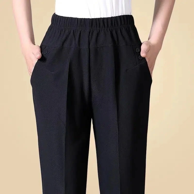 Plus size  8XL Autumn Women Trousers Oversize Elastic High Waist Loose Casual Pants Middle-aged Female Winter Warm Stretch Pants