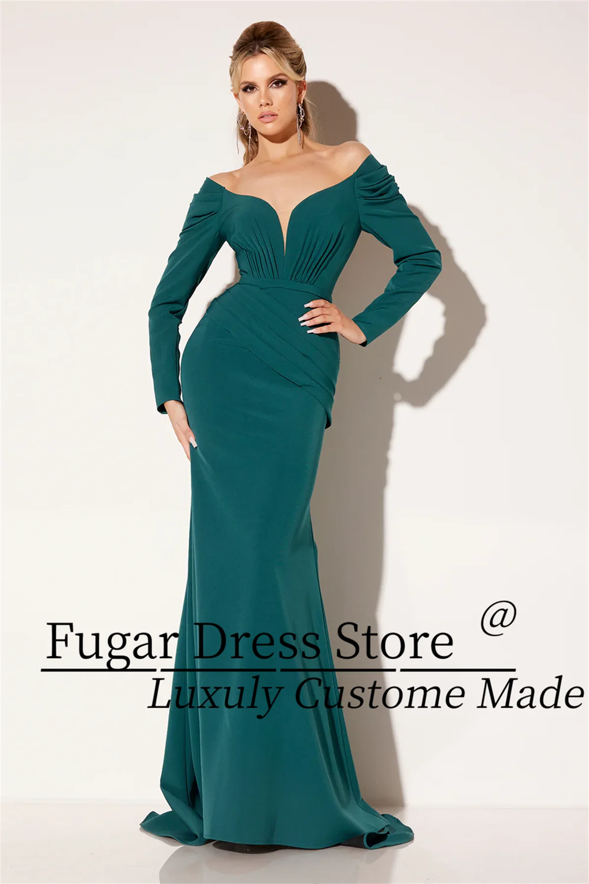 Elegant Green High-end Mermaid Evening Dress Sequined Shiny Prom Gowns With Draped Robe De Soiree Graduation Party Dress 2024