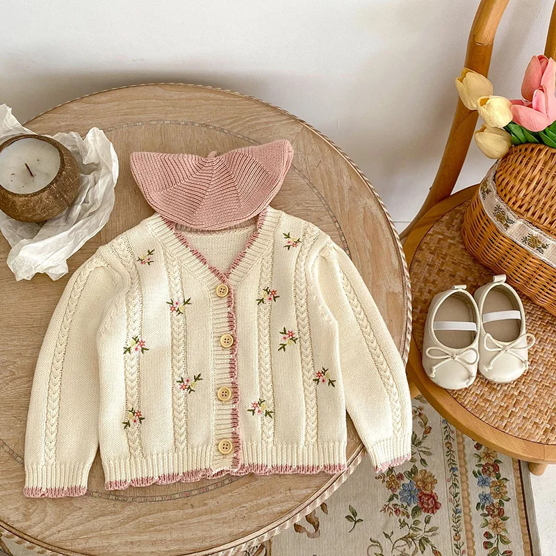 MILANCEL Baby Sweaters Toddler Girls Embroidery Cardigans Toddler Knitwear