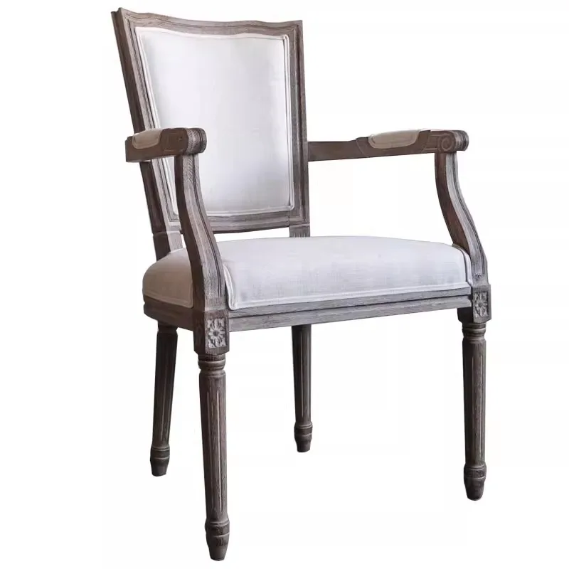 American Country Vintage Oak Dining Chair Solid Wood Chair B & B Club Hotel Restaurant Music Dining Bar American Armchair