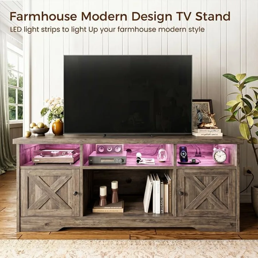 TV Stand for 65 Inch TV, Entertainment Center, Gray Oak