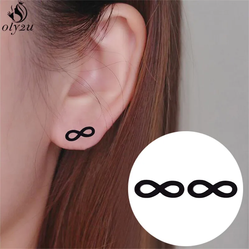 Oly2u Kpop Korean Fashion Infinity Small Earrings Stainless Steel Earrings For Girls Ear Studs Women Jewelry Elegant Gifts