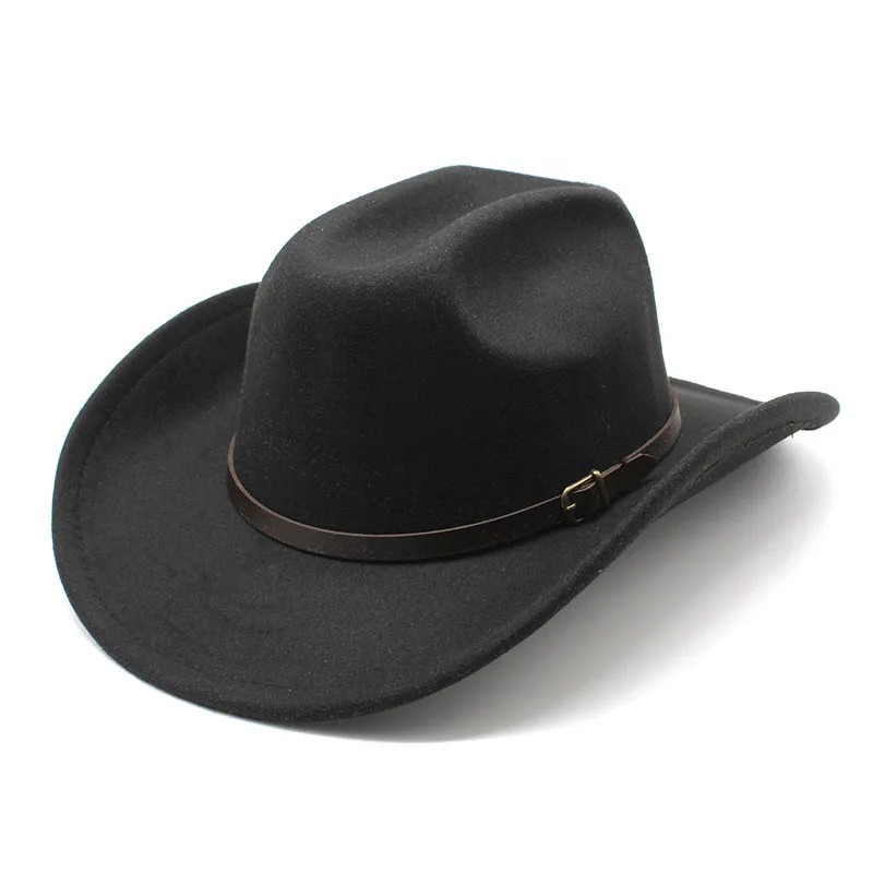 New Cross-border Youth Hat Men's And Women's Big Brim One-word Top Woolen Belt Felt Cap Hat