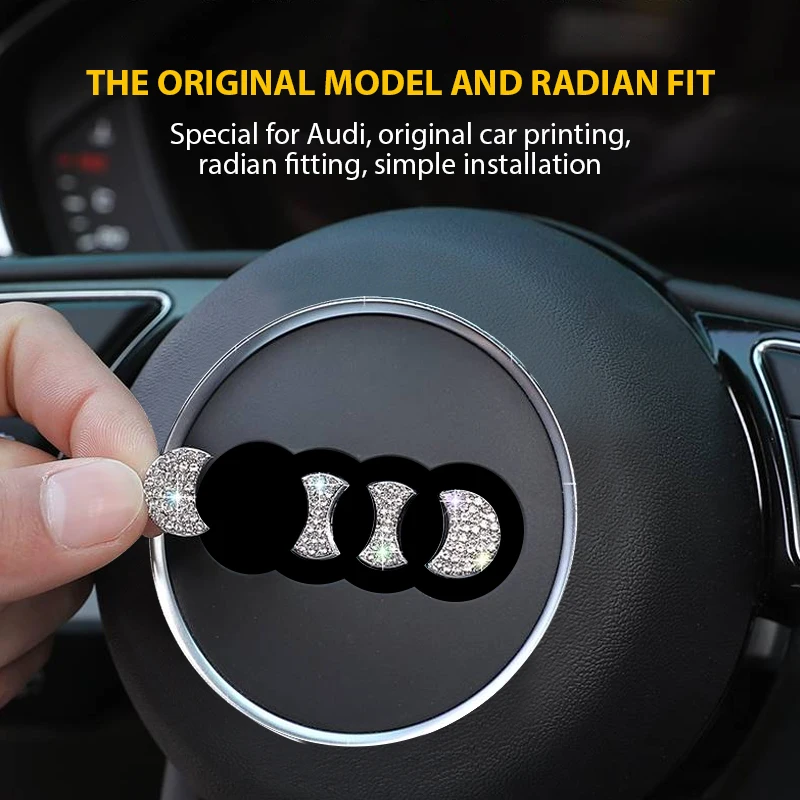 3D Rhinestone Emblem Decal Car Steering Wheel Diamond Sticker For Audi A1 A3 8p A4 A5 A6 A7 A8 Q3 Q5 Q7 S3 S5 S6 S7 S8 RS3 RS4