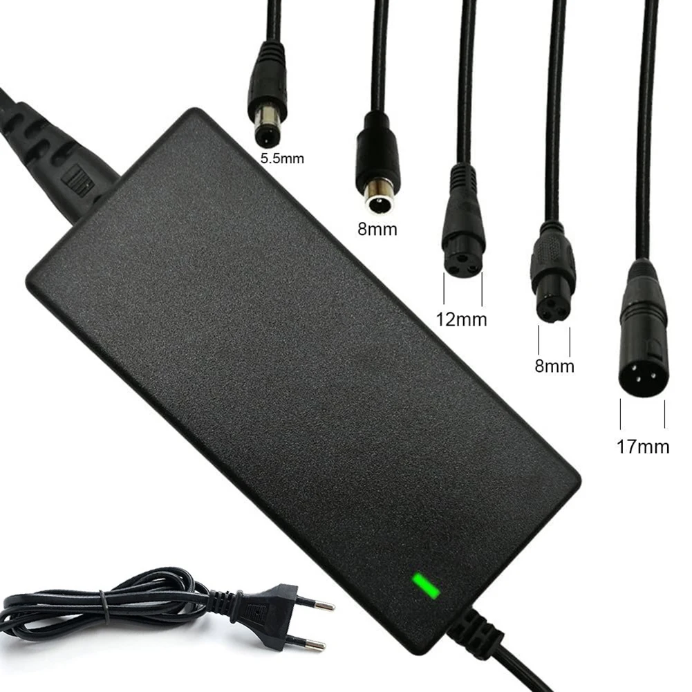 EU/US Plug Charger Adapter AC 100-240V Black DC 42V 2A Electric Scooter Battery Charger with 5 Adapters  For 24-36V Li-ion