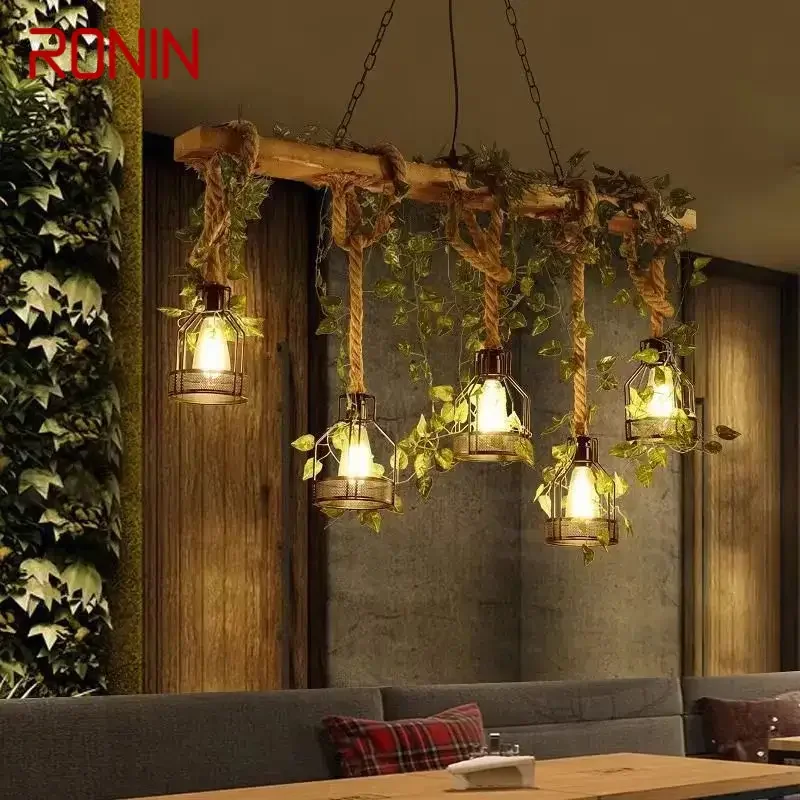 RONIN American Country Pendant Lamp Retro Creativity Plant Music Restaurant Cashier Counter Bar Cafe Milk Tea Shop Chandelier