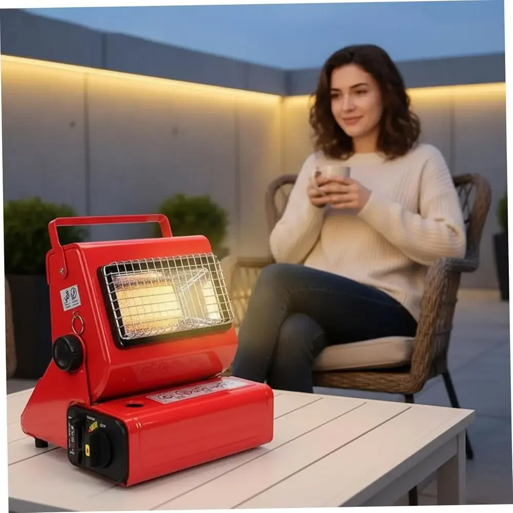 Portable Propane Camping Heater with Cooking Grate, Adjustable for Tents and RVs, 24x28.5cm (Red)