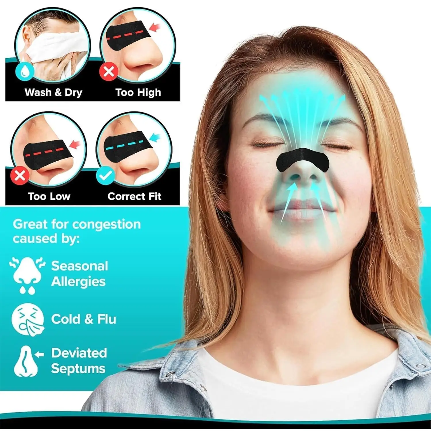Anti Snoring Nasal Strips for Sleep, Drug-Free Nose Congestion Relief & Better Breathing, Breathable Adhesive Strips to Open Airways, Comfort Fit for Sports, Cold & Snore Relief