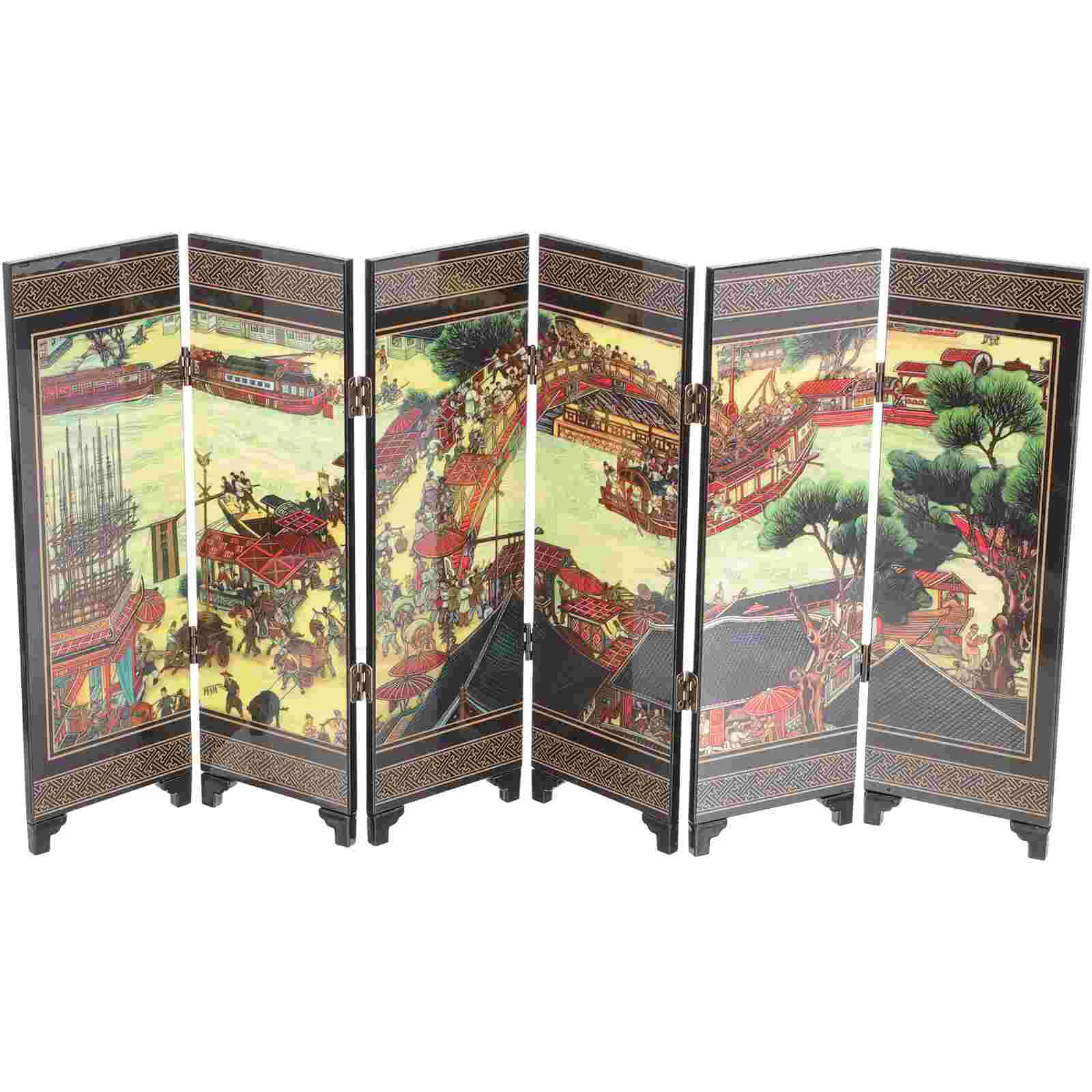 Decorative Screen Ornaments Small Room Divider Vintage Partition Wall Short Wooden with Shelves Home