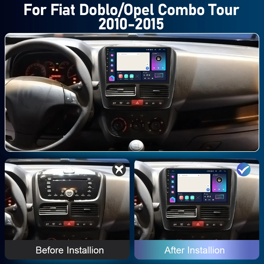 Podofo 8G+128G CarPlay Android Radio For Opel Combo Tour Fiat Doblo 2010-2015 Car Multimedia Player 2din Head Unit 4G GPS Stereo