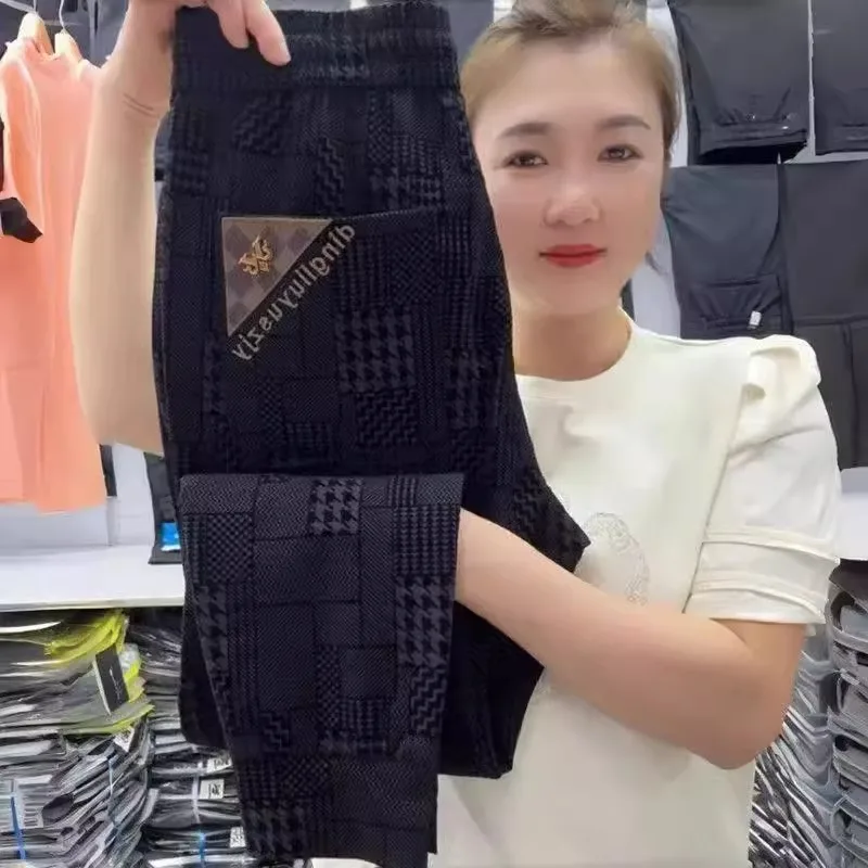 

Women's Wear-Resistant Dirt-Proof Sport Pants Summer Large Size Elastic Loose Striped Nine-Point Cuffed Pants for Working