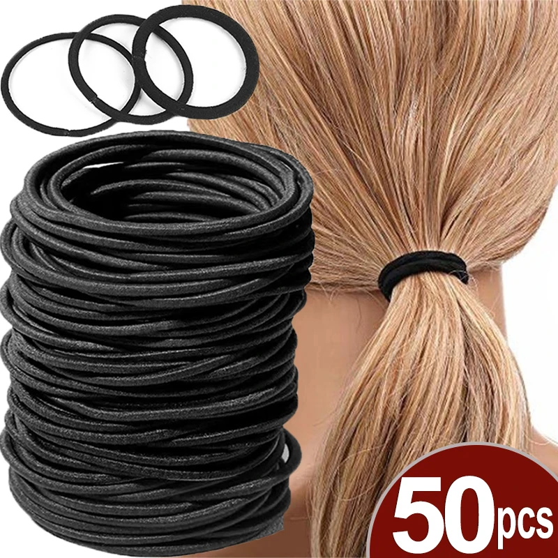 

50pcs Black Women Girls Hair Rubber Bands Hair Tie Ropes Elastic Hairband Ponytail Holders Headbands Scrunchies Hair Accessories