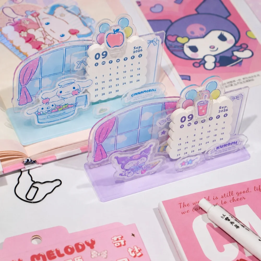 Genuine Cinnamoroll Kuromi My Melody Acrylic Calendar Sep 2026-Dec 2027 Standing Desk Planner for Bedroom Office Table Display