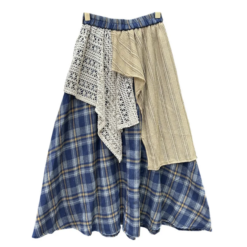 Fashion Patchwork Irregular Plaid Casual High Waist Skirt For Women Contrast Color Skirts 2025 Contrasting lattice Skirts p1680