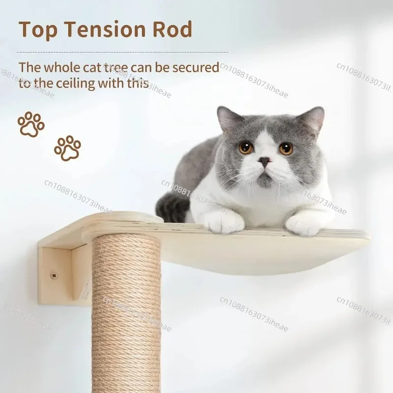 Wooden tower floor to ceiling adjustable, tree height with cat pole, cat tree with climbing floor