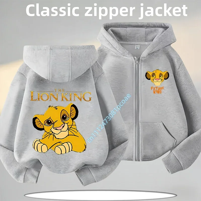 2026 Children Zip Up Hoodie Tops The Lion King Simba Girl Boy Sweatshirt Kid 3-12 Year Zipper Coat Sweatshirts Black Clothes