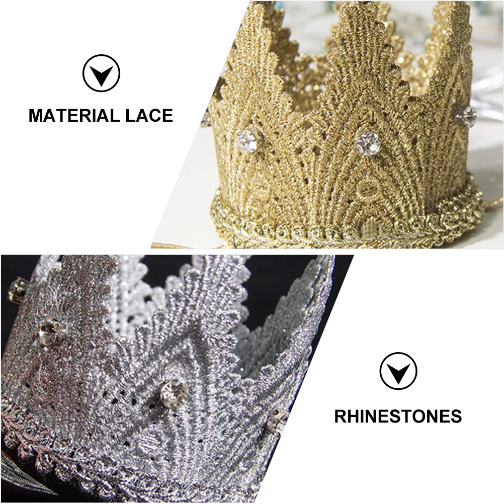 

2Pcs Lace Crown Headband Baby Headdress Elastic Rhinestone Tiara Photo Prop Birthday Party Hair Accessory Lace Crown Headband