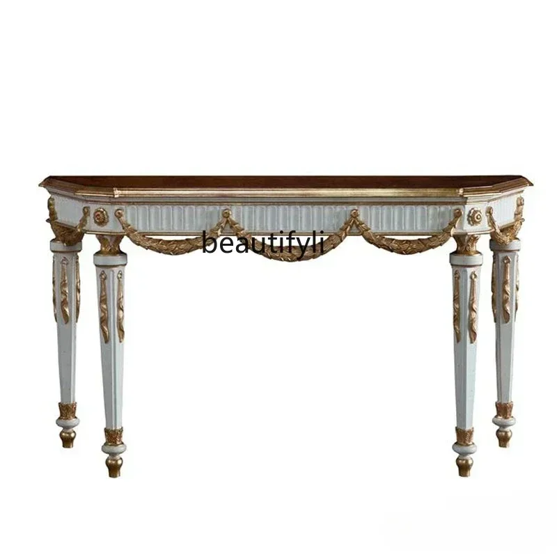 35European Style French Retro Hand-Painted Solid Wood Carving Gilding Hallway Cabinet Luxury furniture