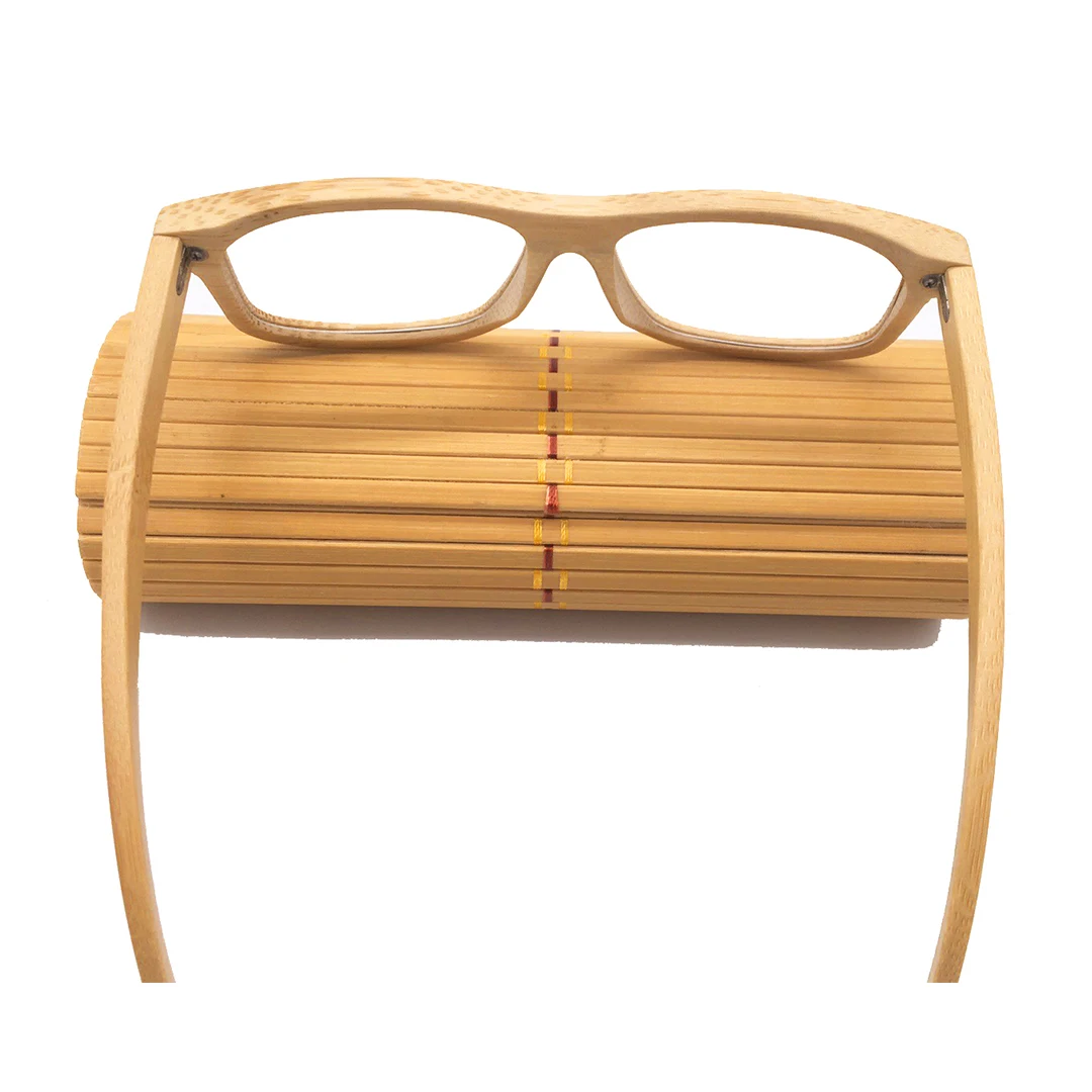 HDCRAFTER Real Wood Bamboo Eyeglasses Frames for Men Women Vintage Retro Myopia Optical Glasses Frame With Clear Lens