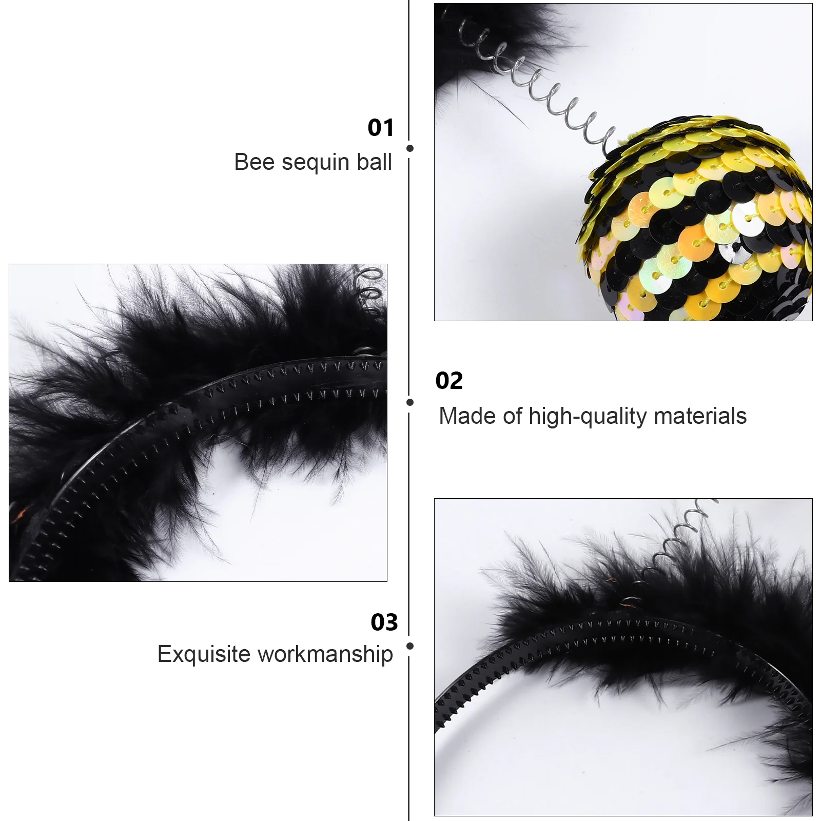 3 Pcs Bee Sequin Headband Cosplay Headdress Letter Bees Antenna Hair Hoop Baby Headbands Sequins Headwear Tentacle