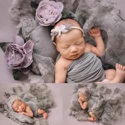 Baby Photography Props Soft Stretch Wrap Lace Hat Pillow Headdress Babies Accessories Rabbit Fur Blanket Studio Shooting Props