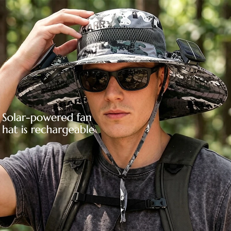 

Solar-powered Fan Hat - Rechargeable Dual-fan Men's Fishing Hat Outdoor Sun Protection and Shade Hat