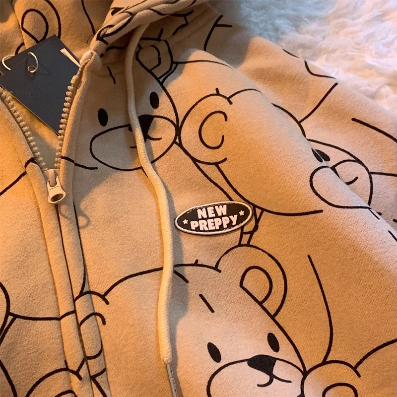 Women Long Sleeve Hoodies Fashion Fall Winter Clothes Korean Zip Up Hoodie Warm Pullover Women Vintage Plus Velvet Sweatshirt