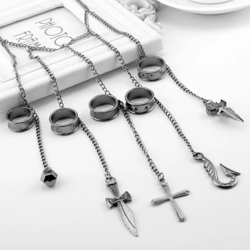Kurapika-pulsera de cadenas de cinco dedos para Cosplay, anillos geniales de cazador, joyería de moda