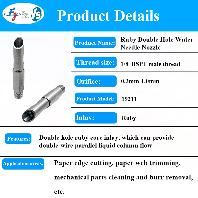 

Ruby Core Dual Hole High Pressure Water Needle Nozzle Paper Mill Trimming Nozzle Linear Liquid Flow Jet Spray Nozzle