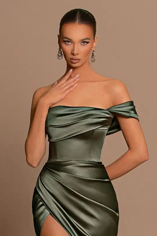 Green Evening Dresses Mermaid One Shoulder Ruched Long Formal Party Prom Gowns Graduation Women Special Occasion Dresses