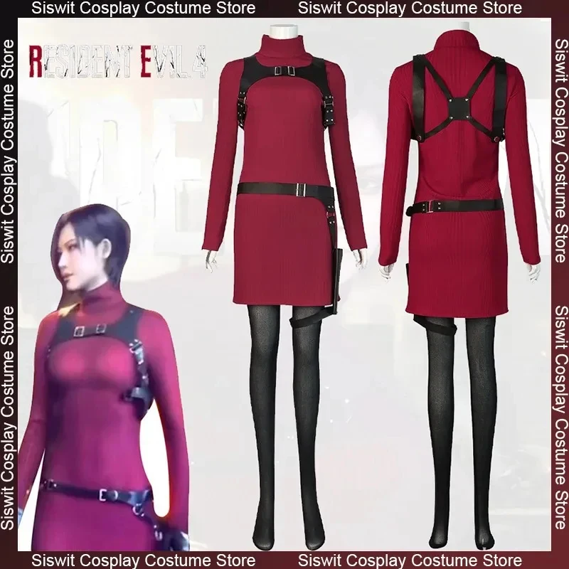 Game Female Resident 4 Ada Wong Cosplay Costumes Belt Tights Dress Full Sets Women Carnival Party Disguise Suits Girl Outf FD1;6 - view 3