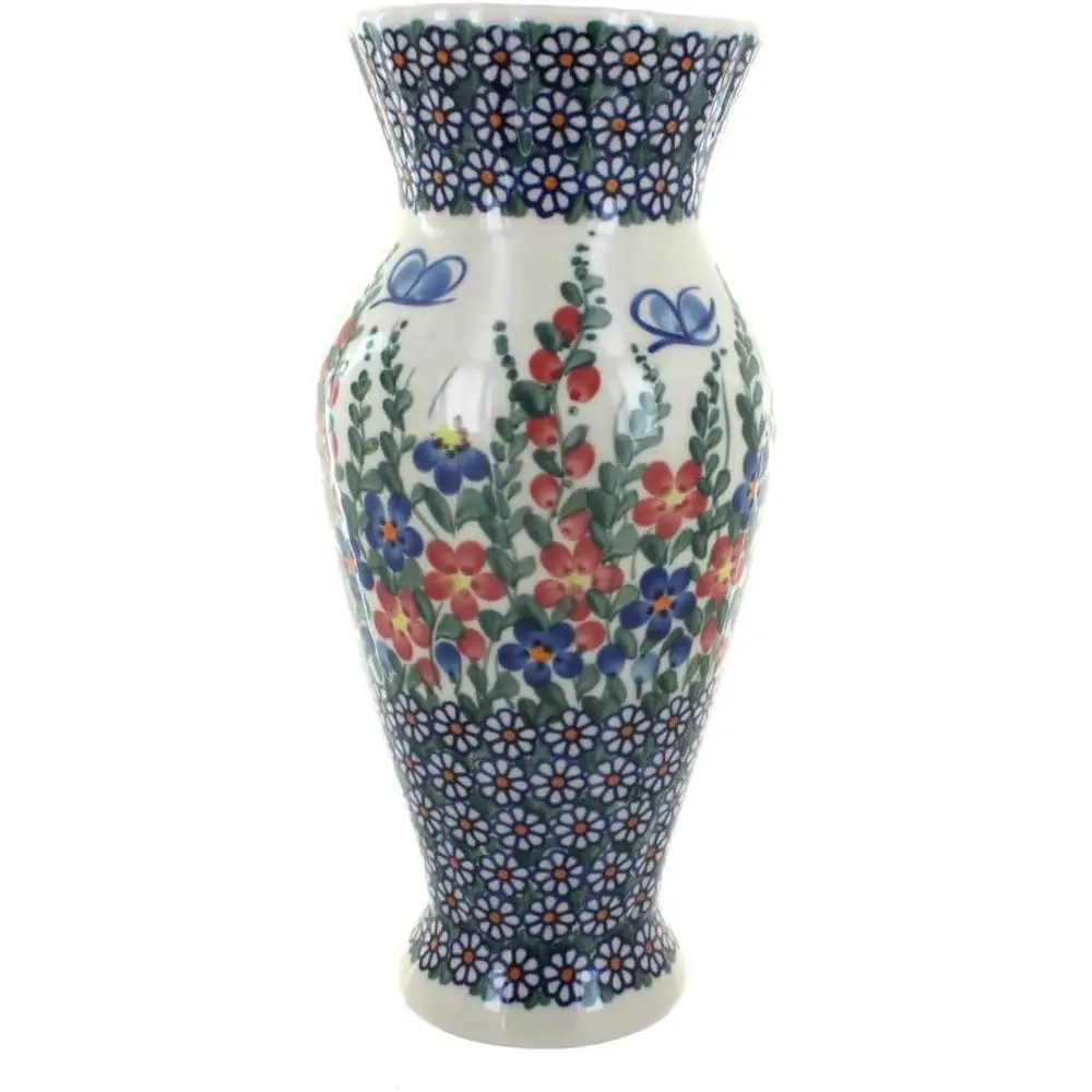 Blue Rose Polish Pottery - Red Garden Tall Vase - 11