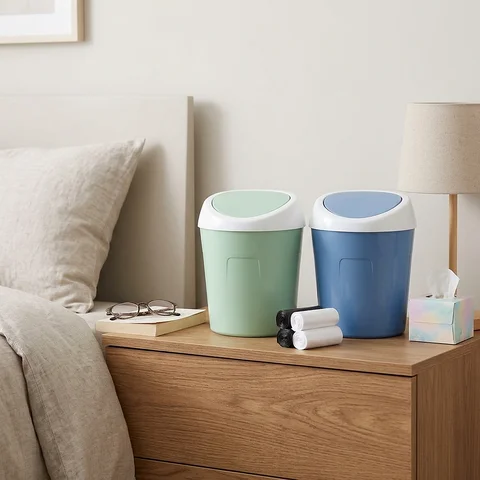 Zoyiancy2Pc Mini Desktop Trash Can Set With Swing Lids, Soft Blue And Sage Tabletop Wastebaskets, 120 Bags