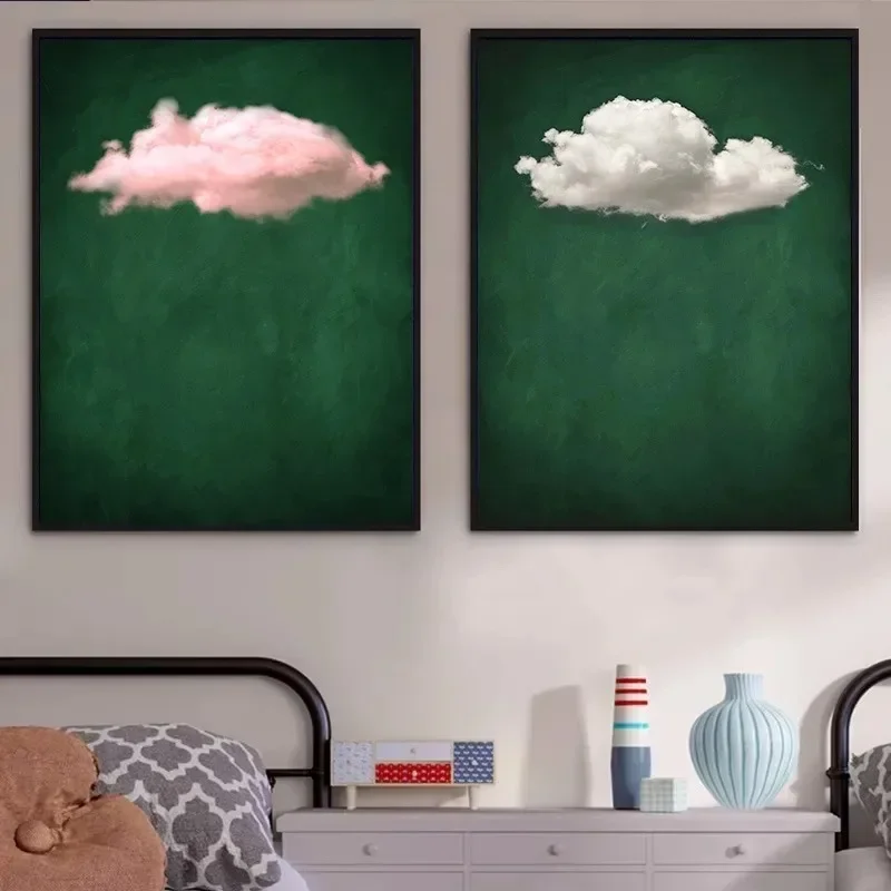 Arte de pared abstracto moderno, fondo abstracto de nubes verdes, póster impreso en lienzo HD, decoración del hogar, sala de estar
