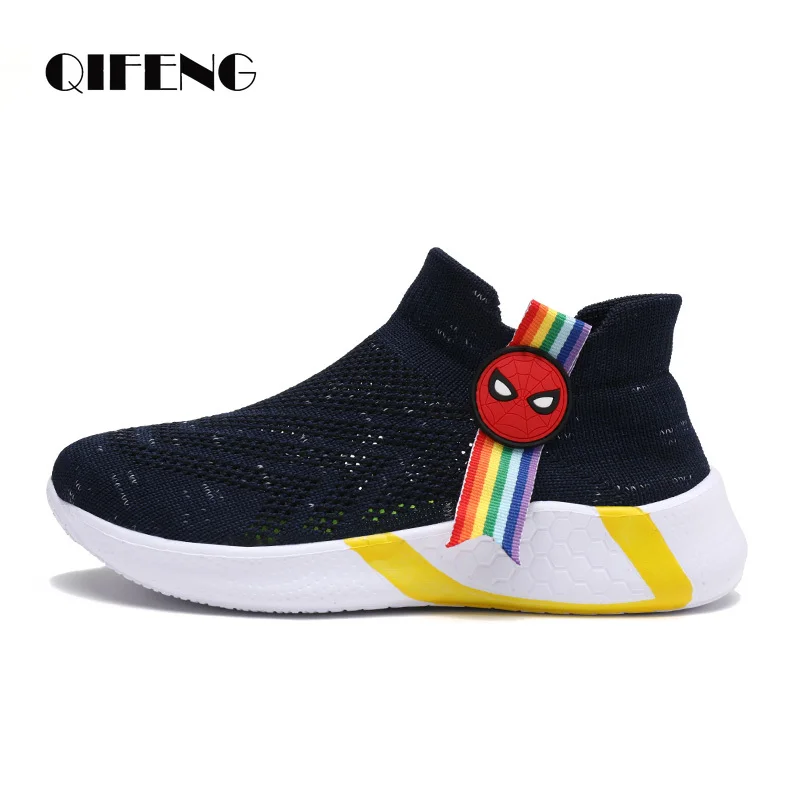 

Boys Light Sneakers Student Kid Summer Breathable Mesh Sport Footwear Cartoon Children Flat Shoes Black Net Casual Shoes Spider