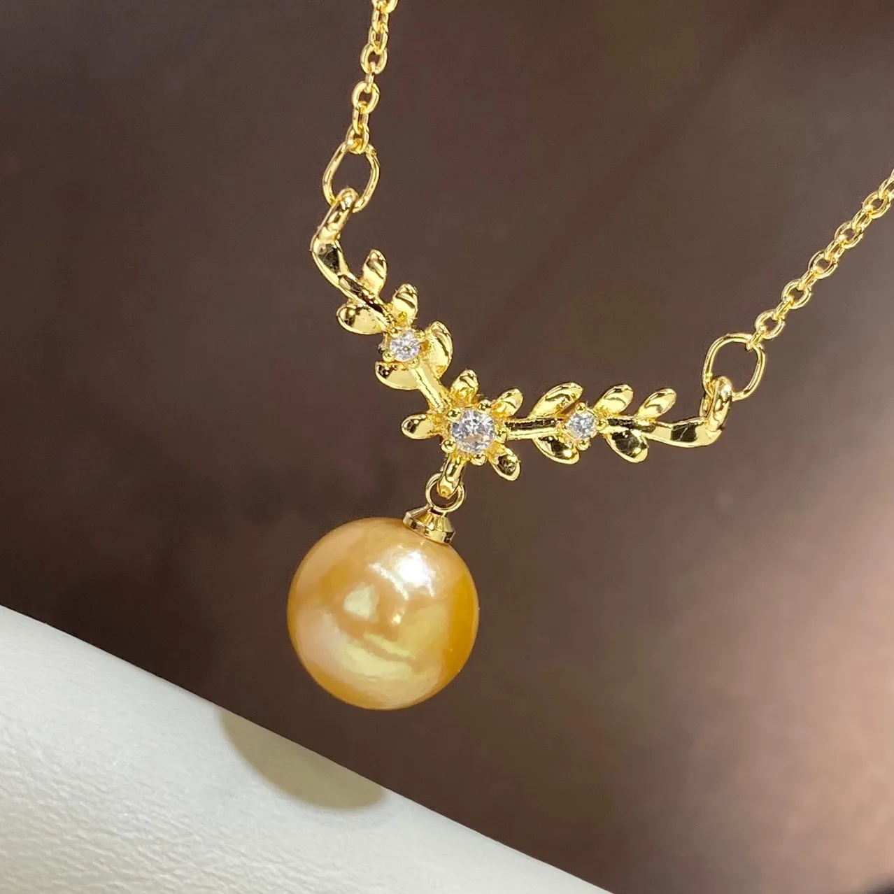 

Gorgeous Giant AAAA 11-12mm Round Nanhai Gold Pearl Pendant NECKLACE 18INCH 925