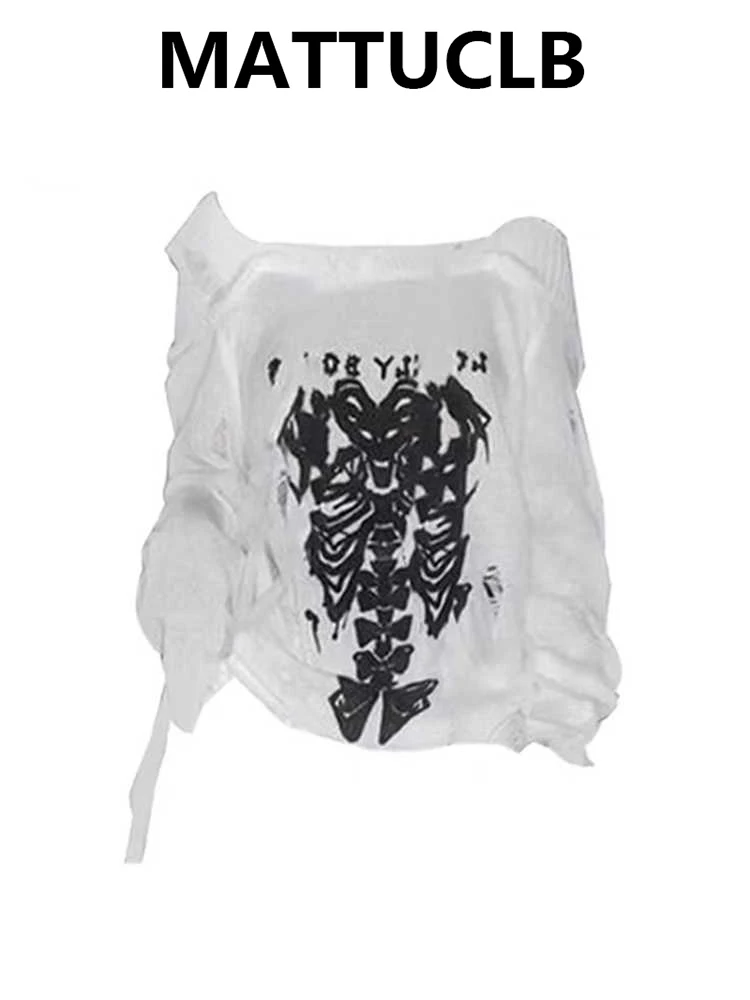 

Winter Women's Ripped Pullovers Y2k Slash Neck Cuddly Sweater Dark Academia Oversize Long Sleeve Knitwear Jumper 2000s Jerseys