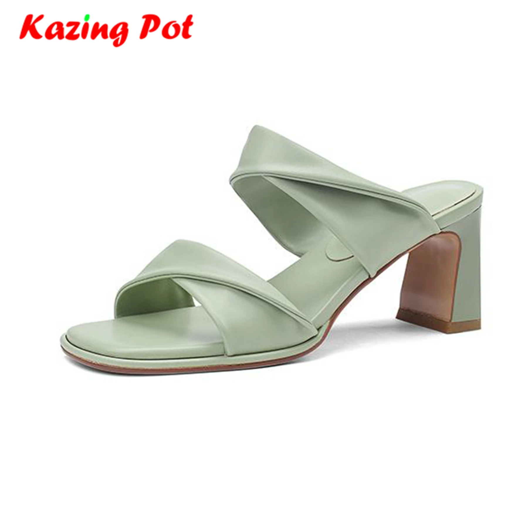 Krazing Pot Microfiber Mules Beauty Lady Slip On Mules Platform Summer Shoes Thick High Heels Modern Girls Elegant Women Sandals