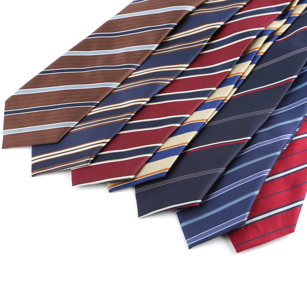 Fashion 8CM Mens Necktie Striped Ties For Man Groom Groomsman Polyester Jacquard Woven Ascot Formal Business Party Accessories