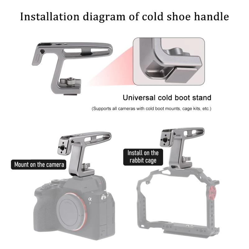 Mini Top Handel Camera Top Handgrip with Cold Shoe Mount ARRI Positiong Hole for Camera Cage Sports Camera for Vlogging Live