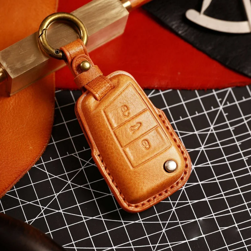 For Leather Car Key Case Cover Fob  for Volkswagen Vw Golf 7 CC 280 330 Touran Lamando Sportsvan Passat Keychain Holder