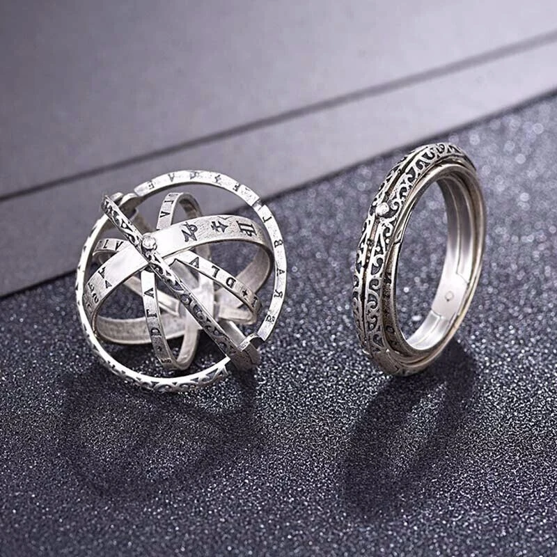 Vintage Astronomical Ball Alloy Men's and Women's Rings Creative Complex Rotating Cosmic Ring Deformable Rotating Ring Necklace