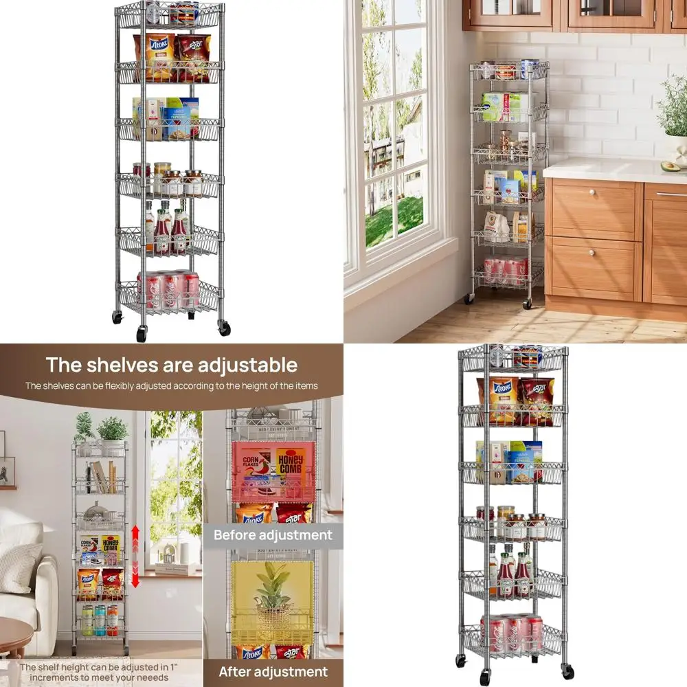

Wire Metal Storage Shelves with Wheels for Kitchen, Bathroom, and Laundry - 14x14x64.8 Silver