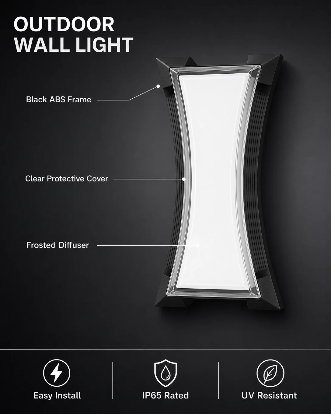 

Outdoor 12W ABS Wall Light IP65 Waterproof Porch Balcony Garden Staircase Decorative Lamp