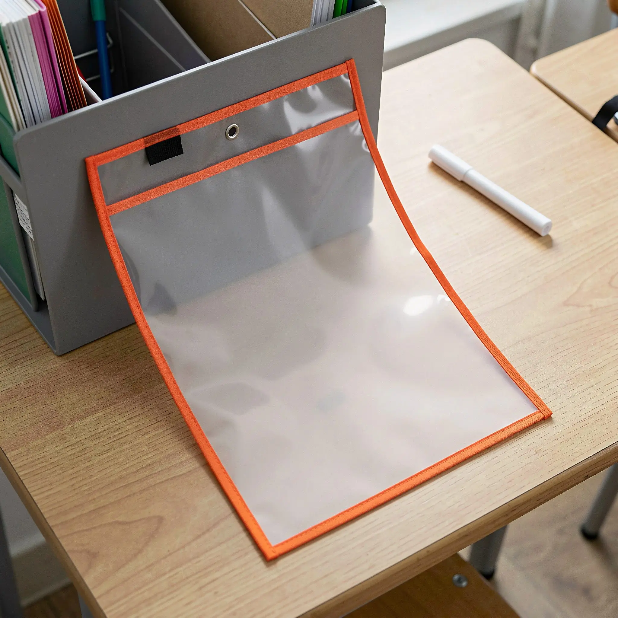 15Pcs Dry Erase Pouch Orange Reusable Document Holder Clear Page Protector Sleeves Exam Paper Organizer Storage Pouch for Home