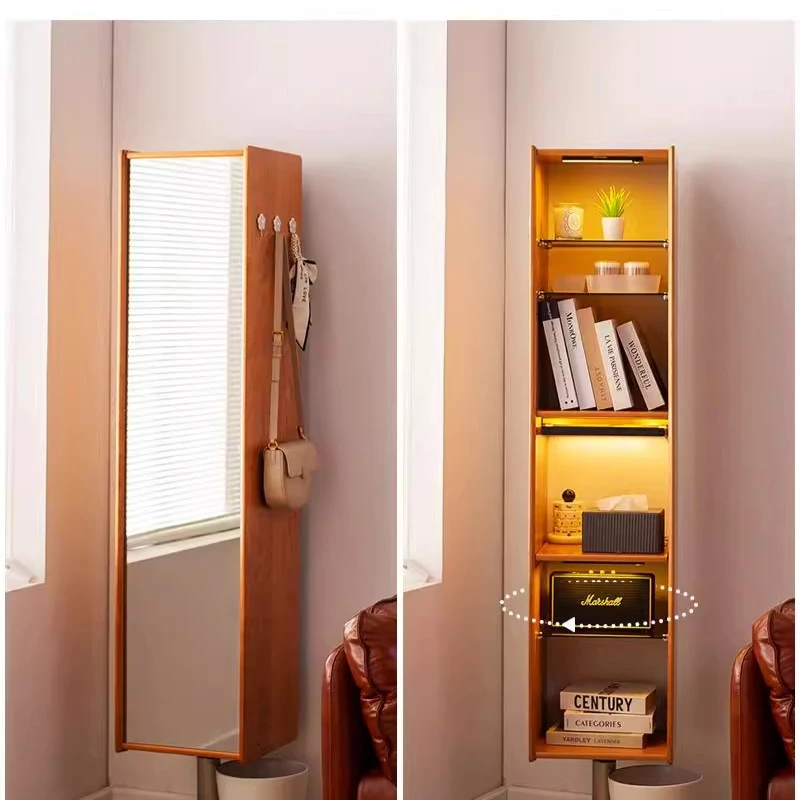 

Full mirror dresser integrated bedroom solid wood rotating full-length mirror makeup table magazines storage bookcase porch