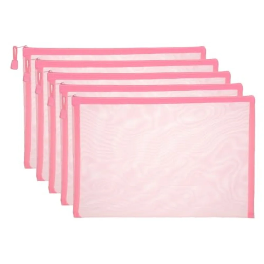 

A4 Mesh Zipper Pouch Bags, 5 PCS Mesh Bags with Zipper Plastic Storage Pocket for Organizing File Beads Office Home Supplies, 3